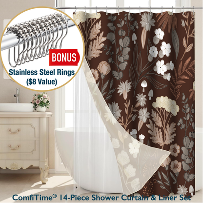 Shower Curtain & Liner Set-14 PCS