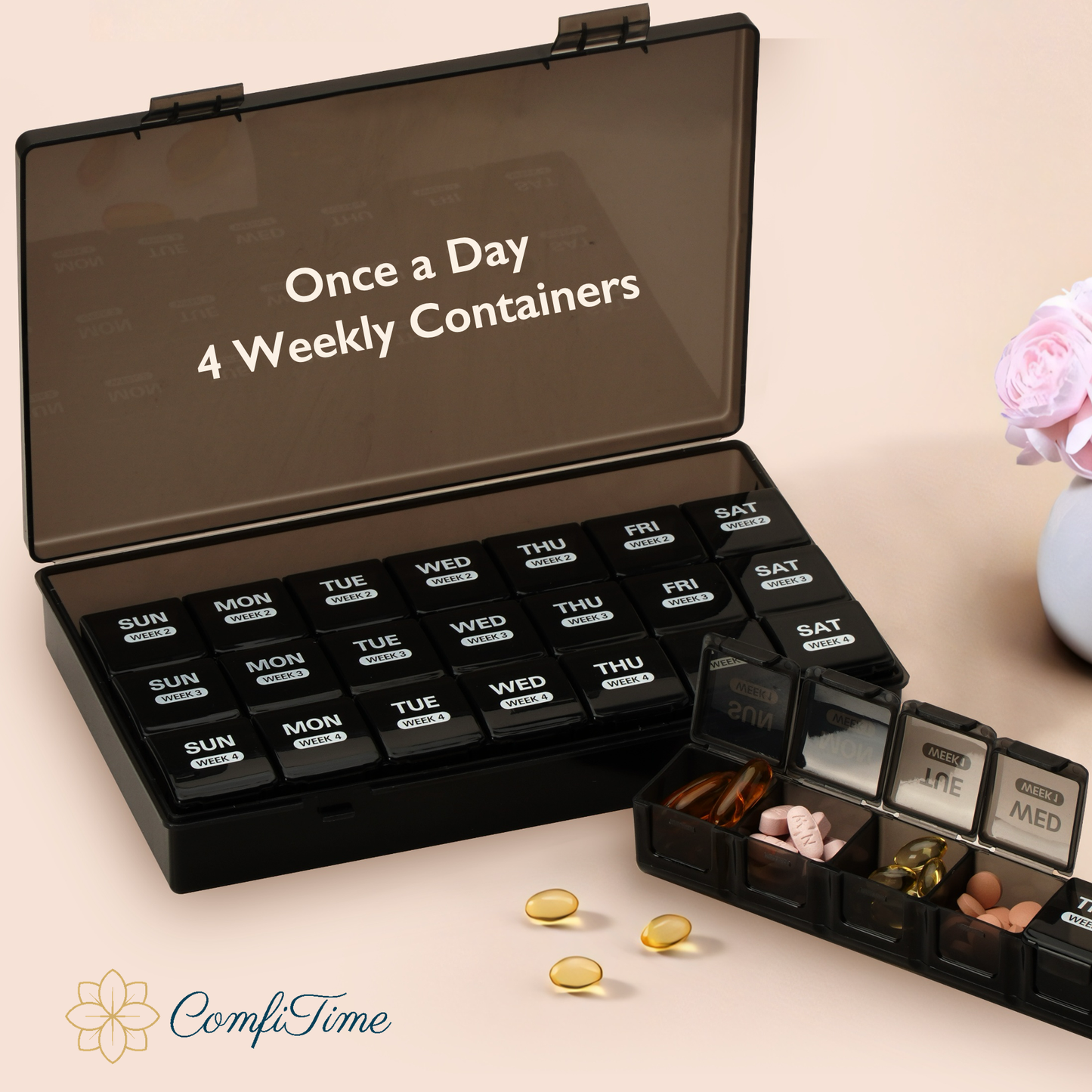 ComfiTime Pill Organizer – 28-Day Large Monthly Pill Case, Once-a-Day (Daily)