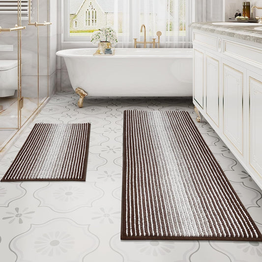 ComfiTime Bathroom Rugs ¡§C Non-Slip Bath Mat, Soft Plush Chenille, Ultra Absorbent, Small, Large & Long Rugs for Bathroom Floor, Brown, 20*32 & 20*47