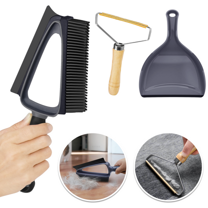 Pet Hair Removal Tool Set - Brush and Dustpan Combo, Metal Scraper