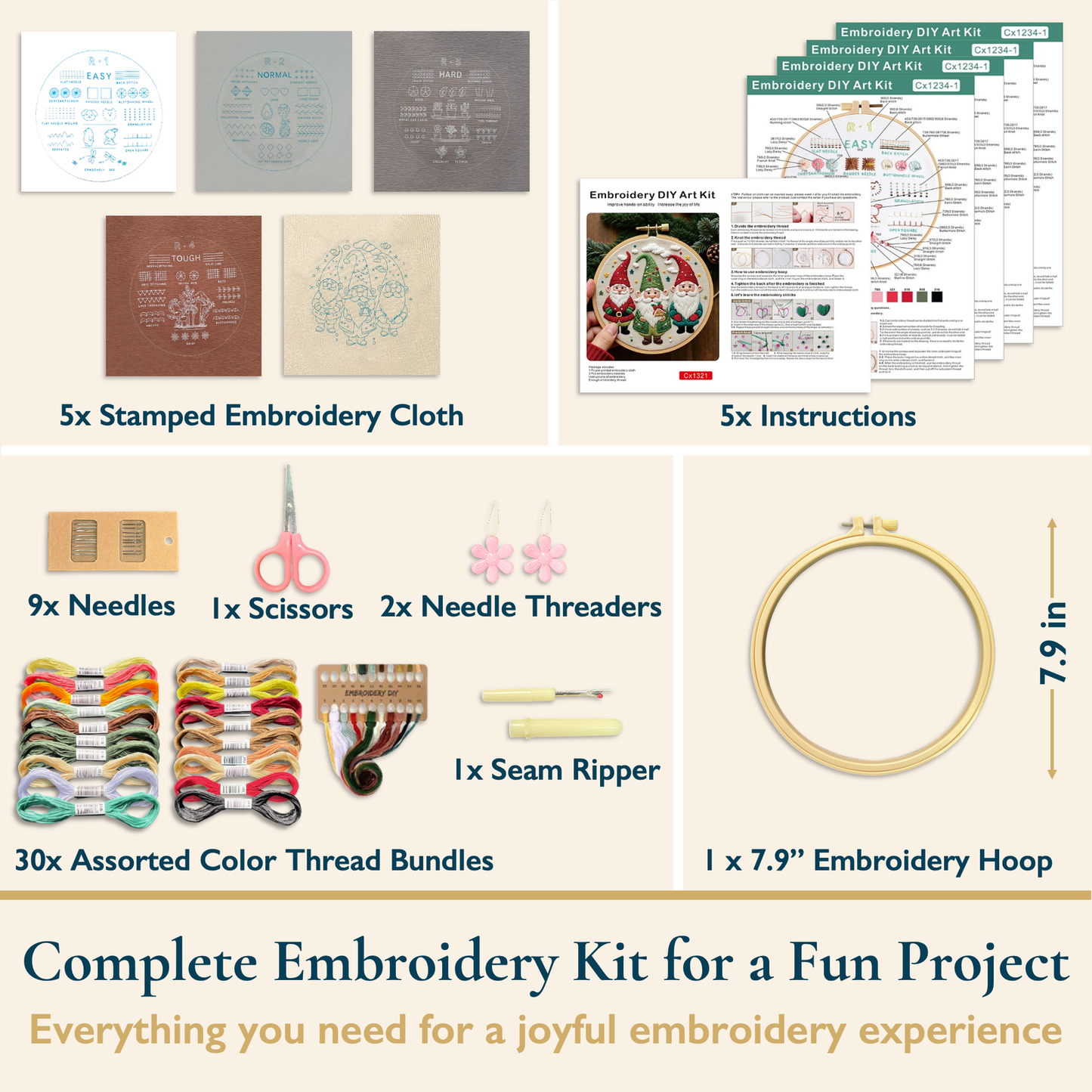 ComfiTime Christmas Embroidery Kit for Beginners – 5 Skill-Building Levels