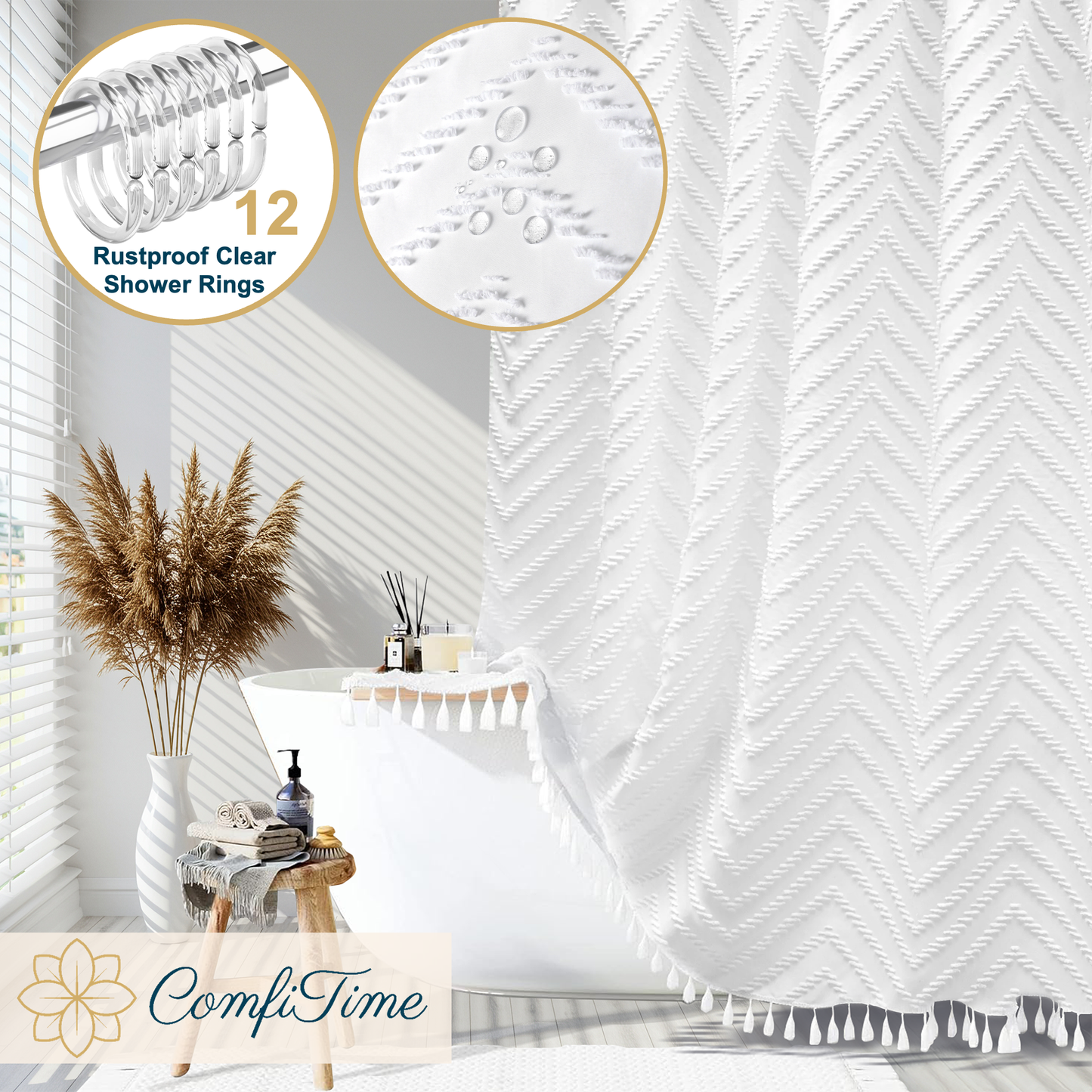 Shower Curtain-Tassels-Chevron