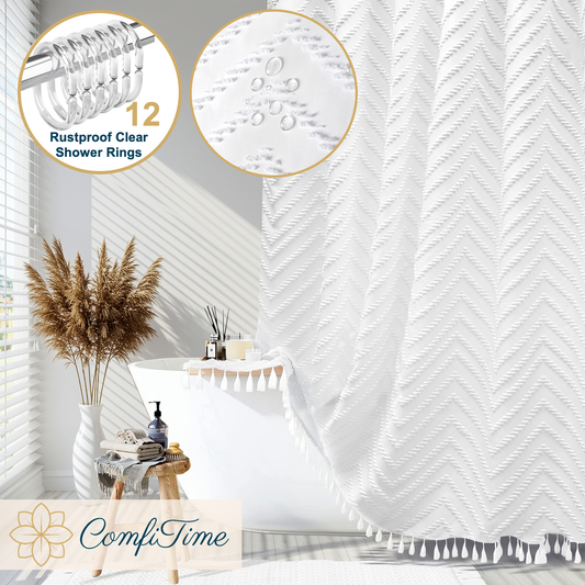Shower Curtain-Tassels-Chevron