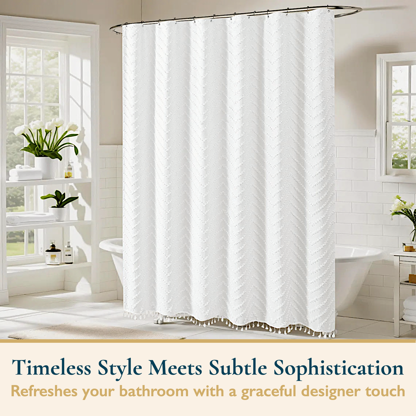 Shower Curtain-Tassels-Chevron
