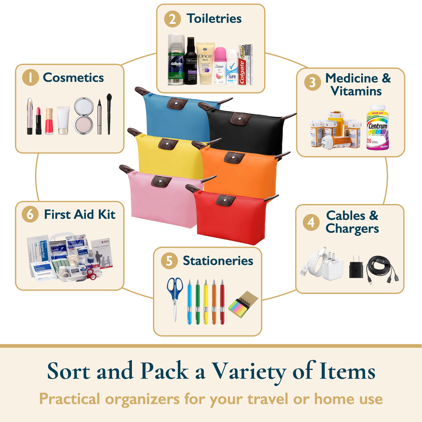Travel Makeup Bags, 6 Pack