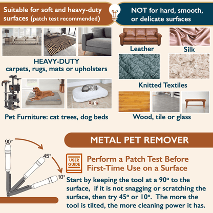 Pet Hair Removal Tool Set - Metal Scraper, Pet Grooming Gloves and Mini Rubber Detailer