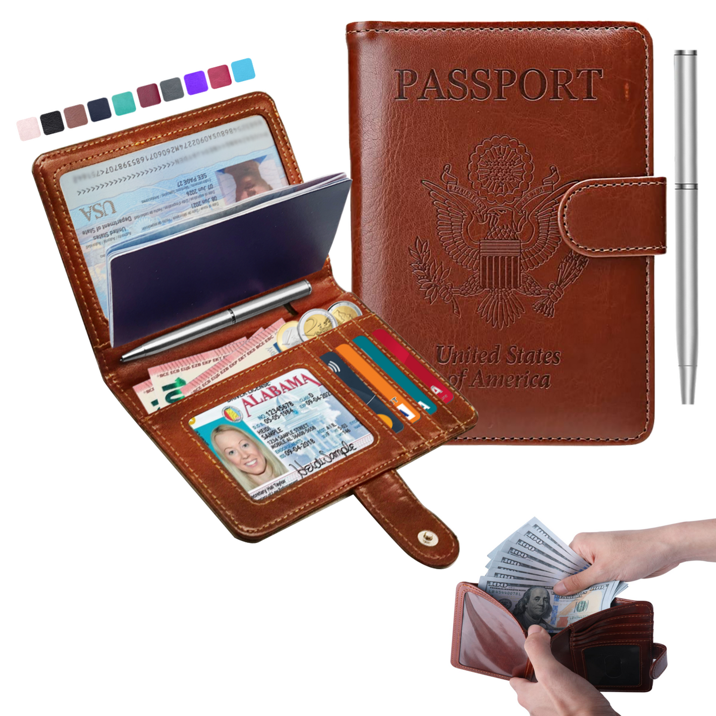 RFID-Blocking Passport Wallet With Large Cash Pocket