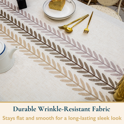 Faux Linen Table Cloth with Tassels and Embroidery
