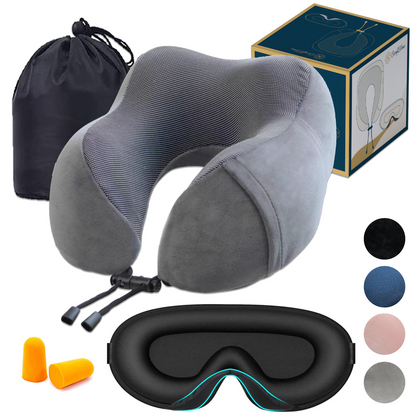 Memory Foam Travel Pillow and Sleep Mask Set