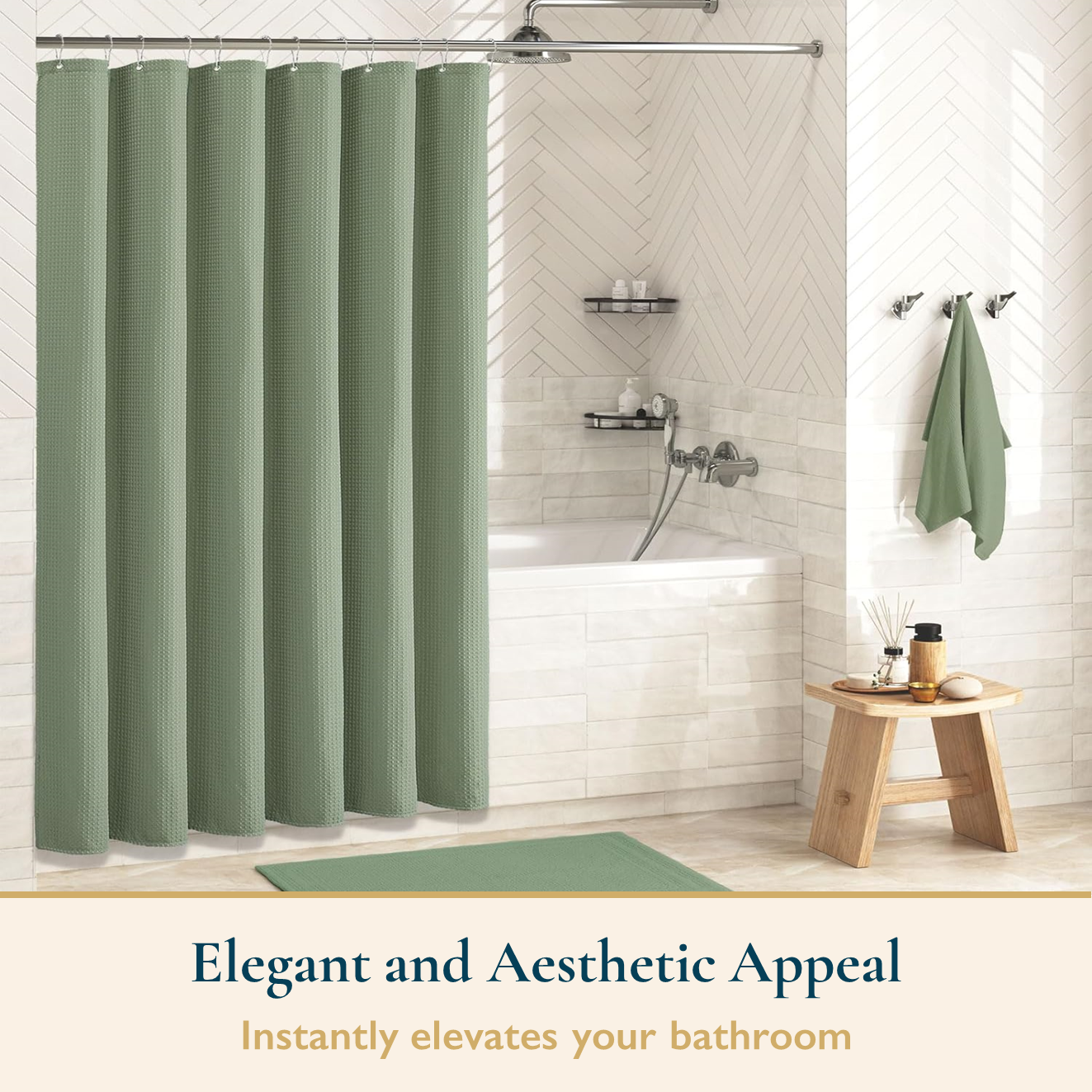 Shower Curtain With Hooks, 230 GSM, 72 x 72 in
