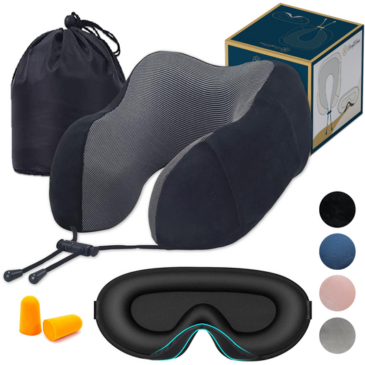 Memory Foam Travel Pillow and Sleep Mask Set