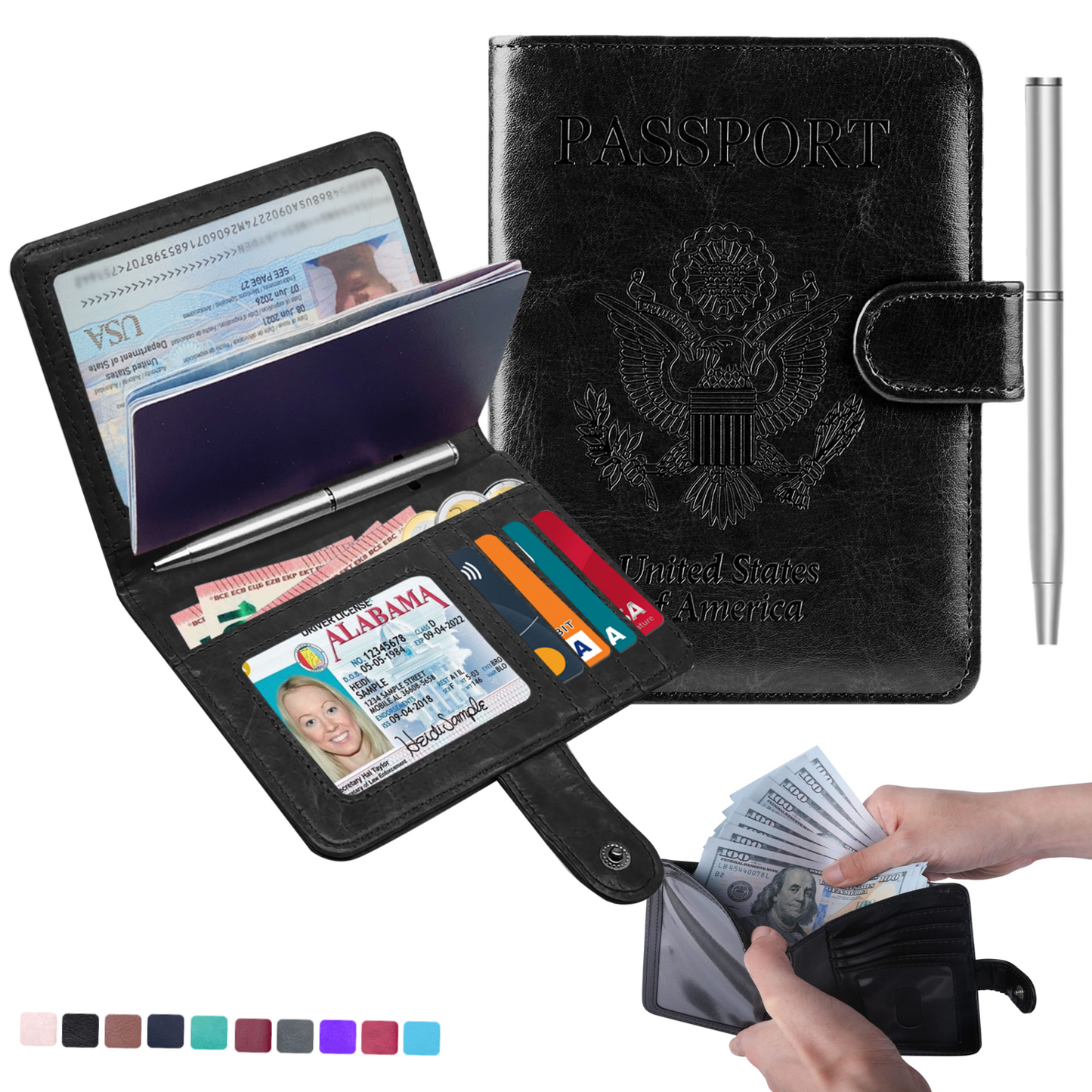 RFID-Blocking Passport Wallet With Large Cash Pocket