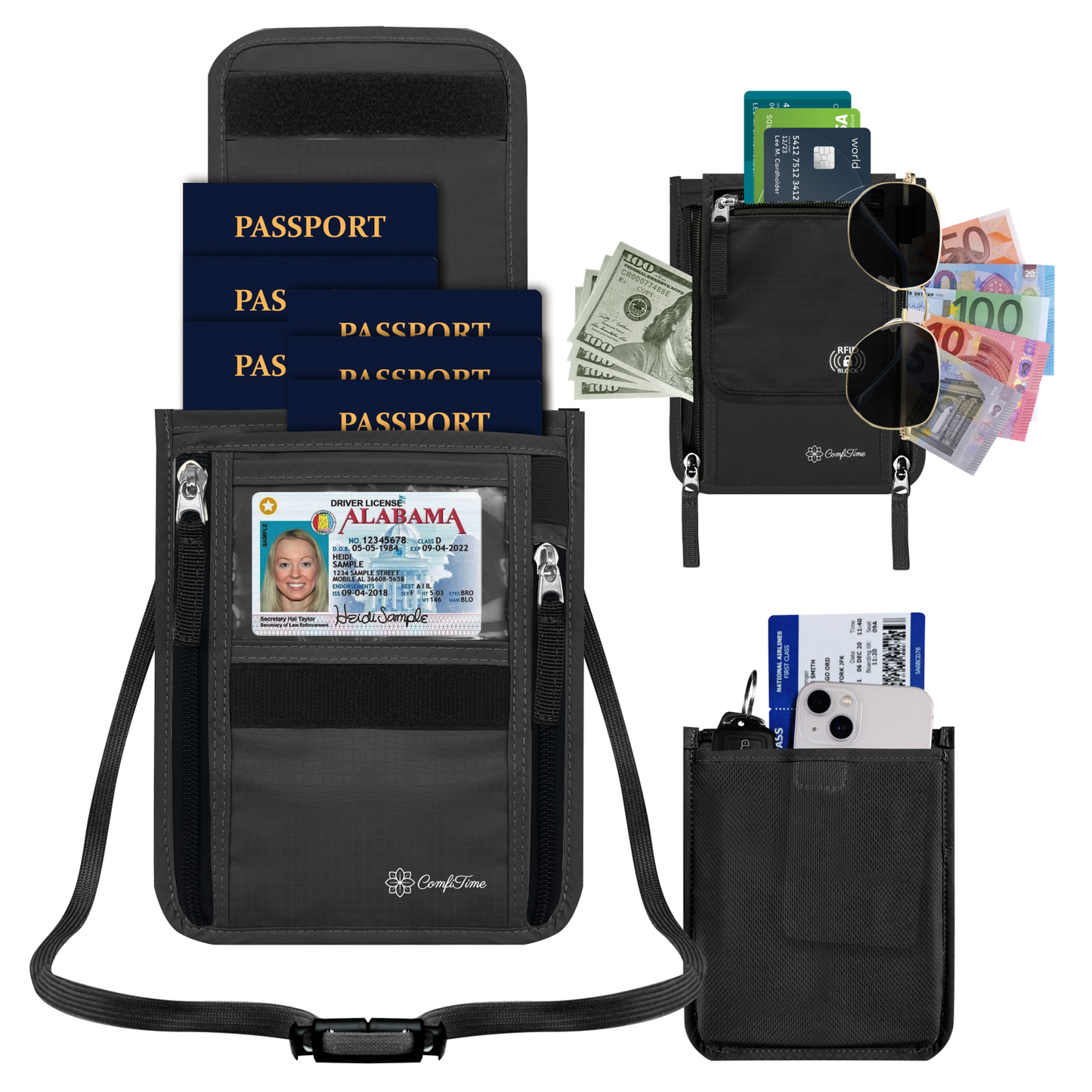 RFID Blocking Passport Holder Neck Wallet