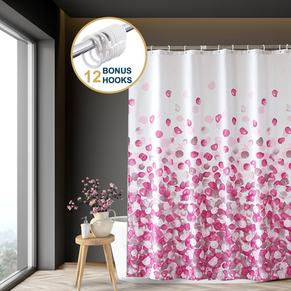 Shower Curtain With Weighted Hem, Rose Petal Floral Design, 72 x 72 in