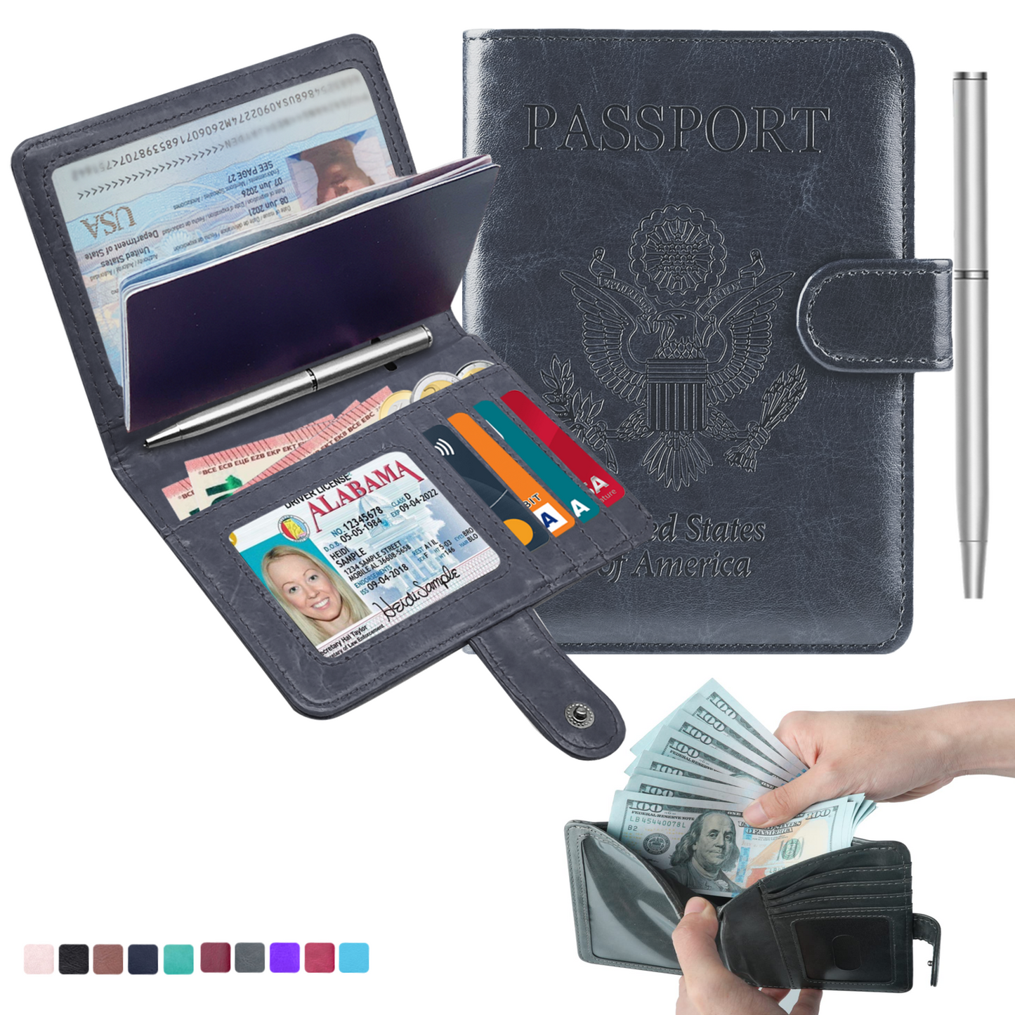 RFID-Blocking Passport Wallet With Large Cash Pocket
