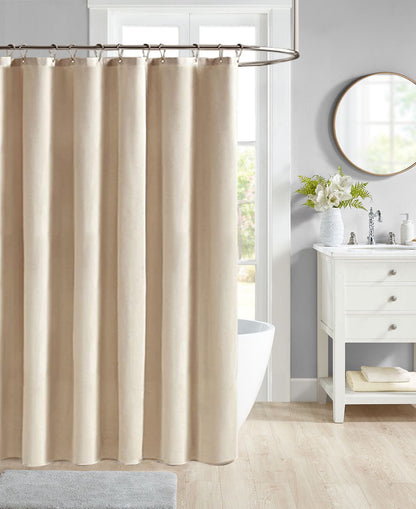 Faux Linen Shower Curtain With Stainless-Steel Hooks, 210 GSM, 72 x 72 in