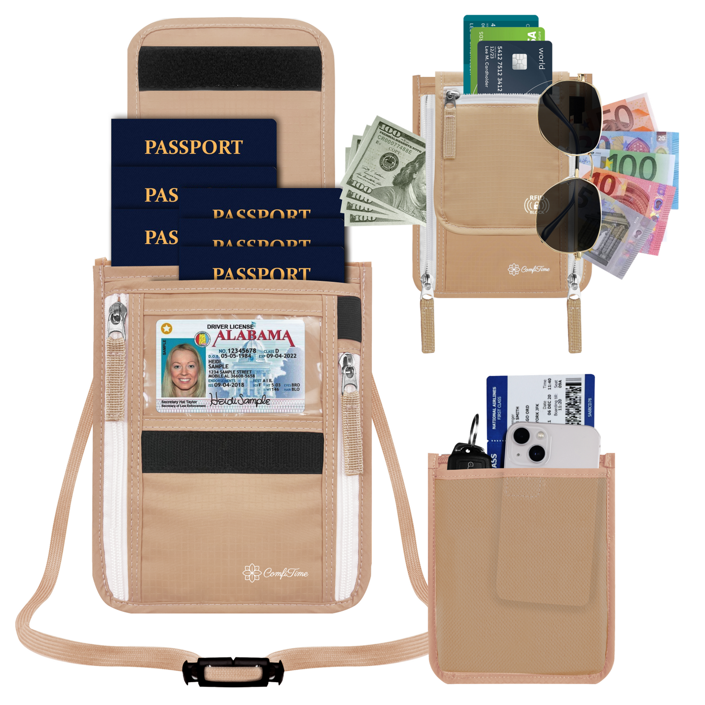 RFID Blocking Passport Holder Neck Wallet
