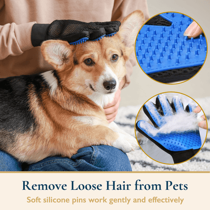 Pet Hair Removal Tool Set - Metal Scraper, Pet Grooming Gloves and Mini Rubber Detailer