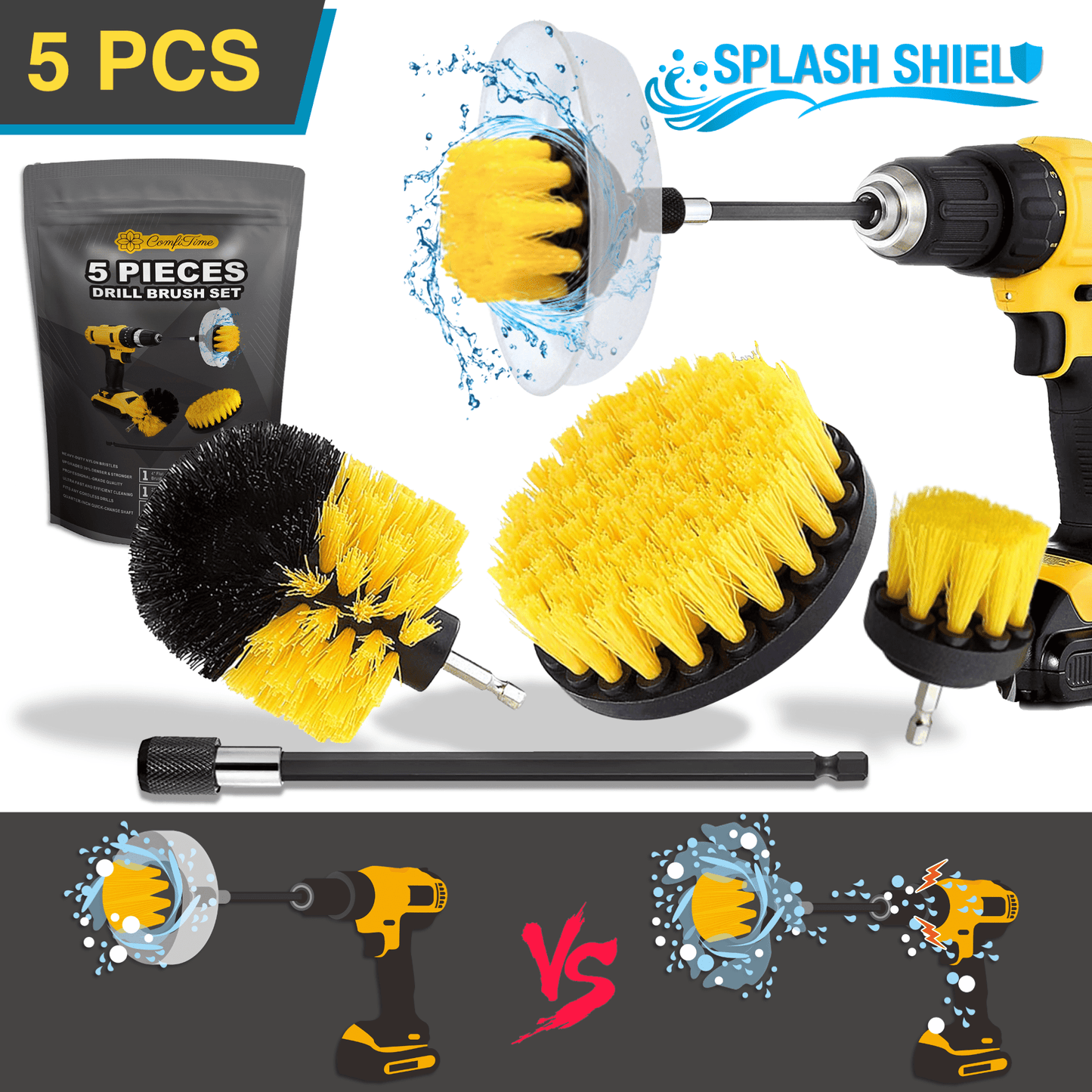 5-Piece Drill Brush Set With Splash Shield