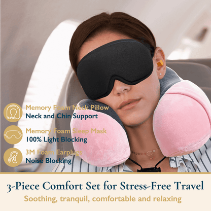 Memory Foam Travel Pillow and Sleep Mask Set