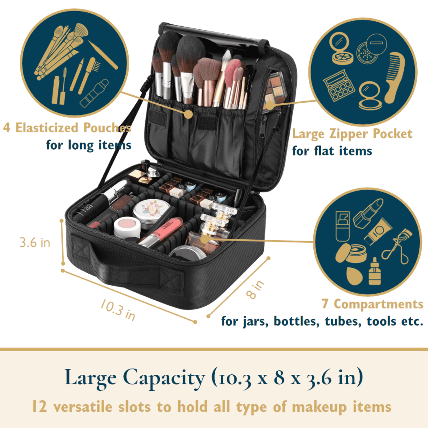 Customizable Makeup Case With Strap and Bonus Travel Mirror